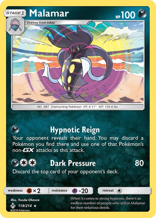 (119/214) Pokemon TCG Unbroken Bonds Single: Malamar  Reverse Holo Holo Rare
