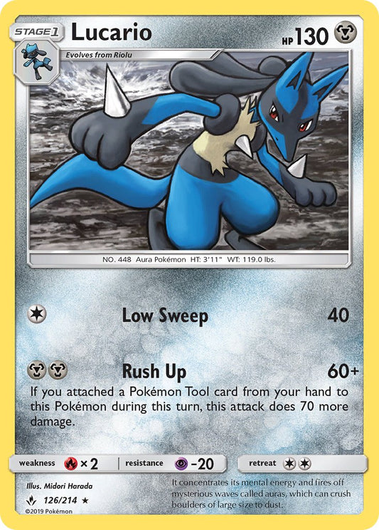 (126/214) Pokemon TCG Unbroken Bonds Single: Lucario  Reverse Holo Holo Rare