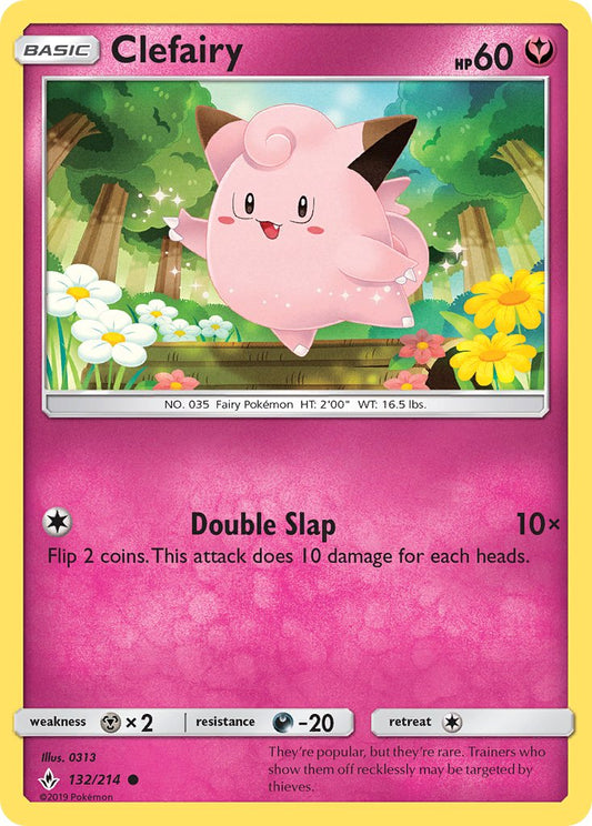 (132/214) Pokemon TCG Unbroken Bonds Single: Clefairy  Reverse Holo Common