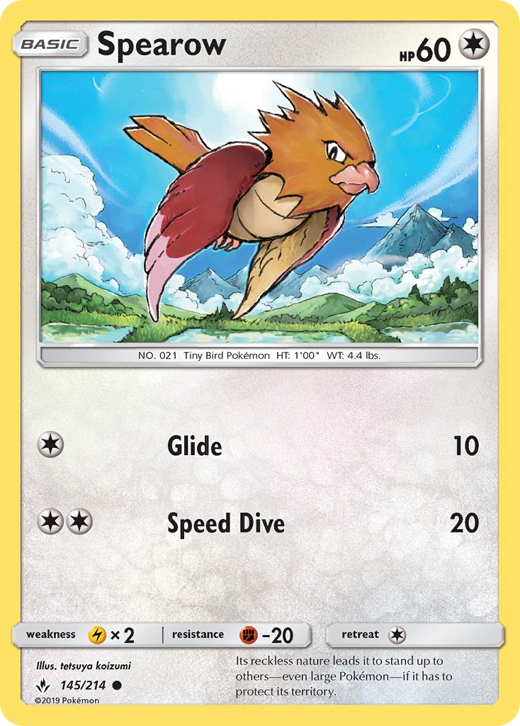 (145/214) Pokemon TCG Unbroken Bonds Single: Spearow  Reverse Holo Common