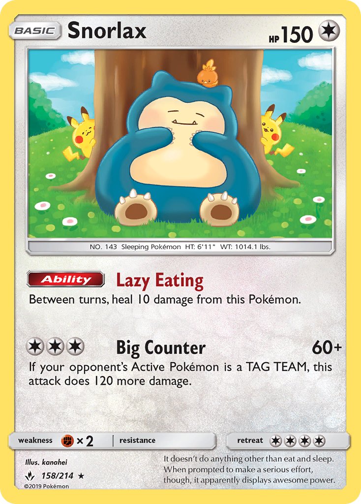 (158/214) Pokemon TCG Unbroken Bonds Single: Snorlax   Holo Rare