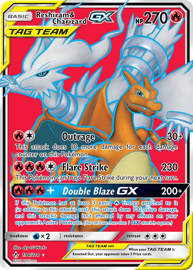 (194/214) Pokemon TCG Unbroken Bonds Single: Reshiram & Charizard GX   Ultra Rare