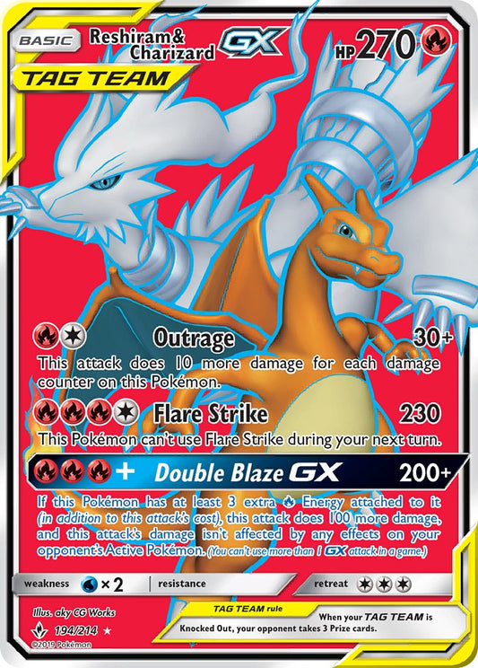 (194/214) Pokemon TCG Unbroken Bonds Single: Reshiram & Charizard GX   Ultra Rare