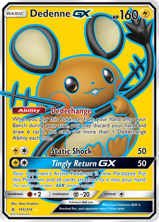 (195/214) Pokemon TCG Unbroken Bonds Single: Dedenne GX   Ultra Rare
