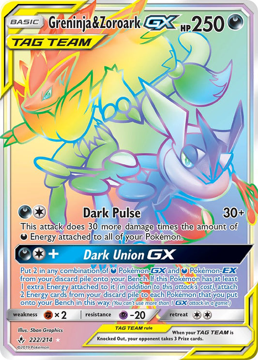 (222/214) Pokemon TCG Unbroken Bonds Single: Greninja & Zoroark GX   Rainbow Rare