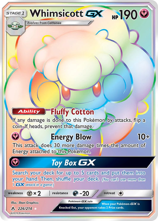 (226/214) Pokemon TCG Unbroken Bonds Single: Whimsicott GX   Rainbow Rare