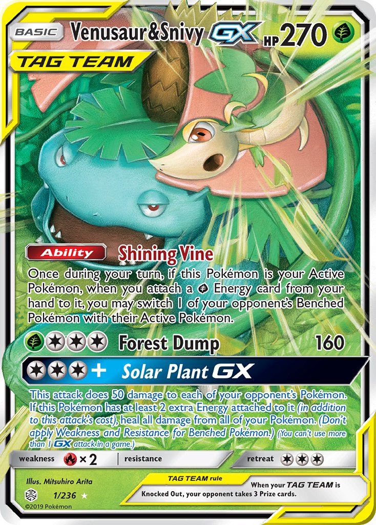 (001/236) Pokemon TCG Cosmic Eclipse Single: Venusaur & Snivy GX   Ultra Rare
