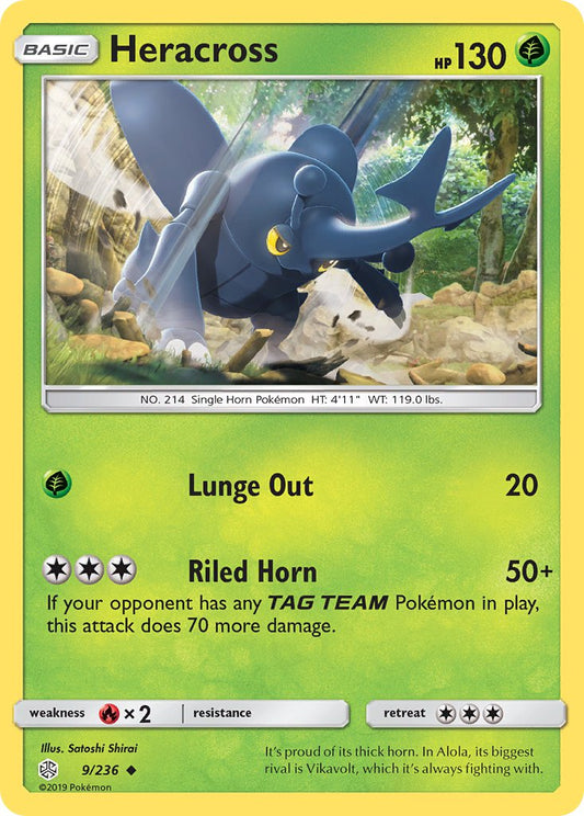 (009/236) Pokemon TCG Cosmic Eclipse Single: Heracross  Reverse Holo Uncommon