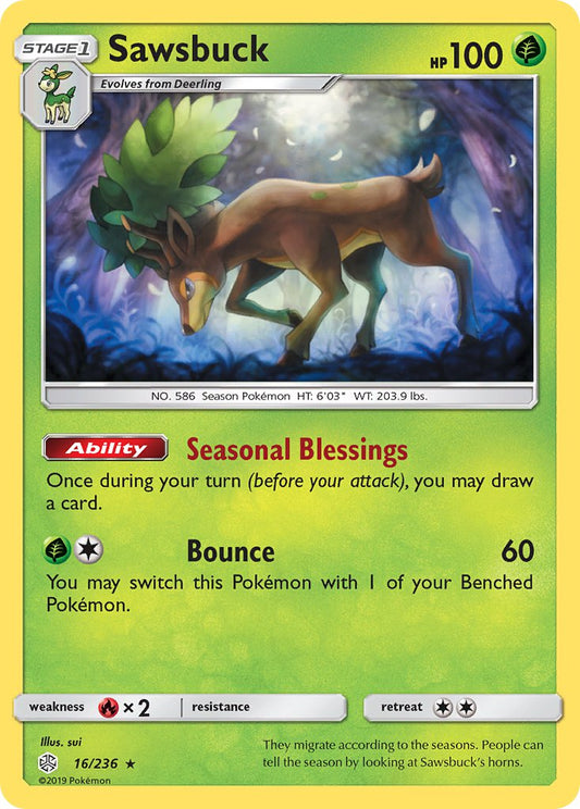 (016/236) Pokemon TCG Cosmic Eclipse Single: Sawsbuck   Holo Rare