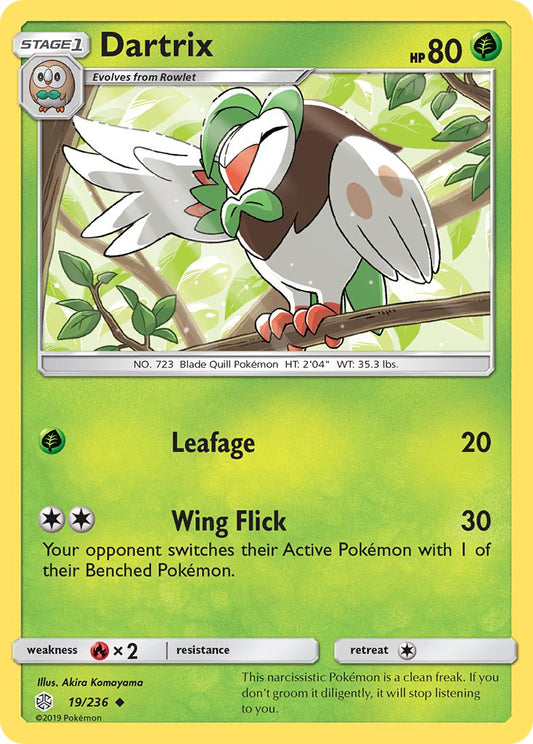 (019/236) Pokemon TCG Cosmic Eclipse Single: Dartrix  Reverse Holo Uncommon