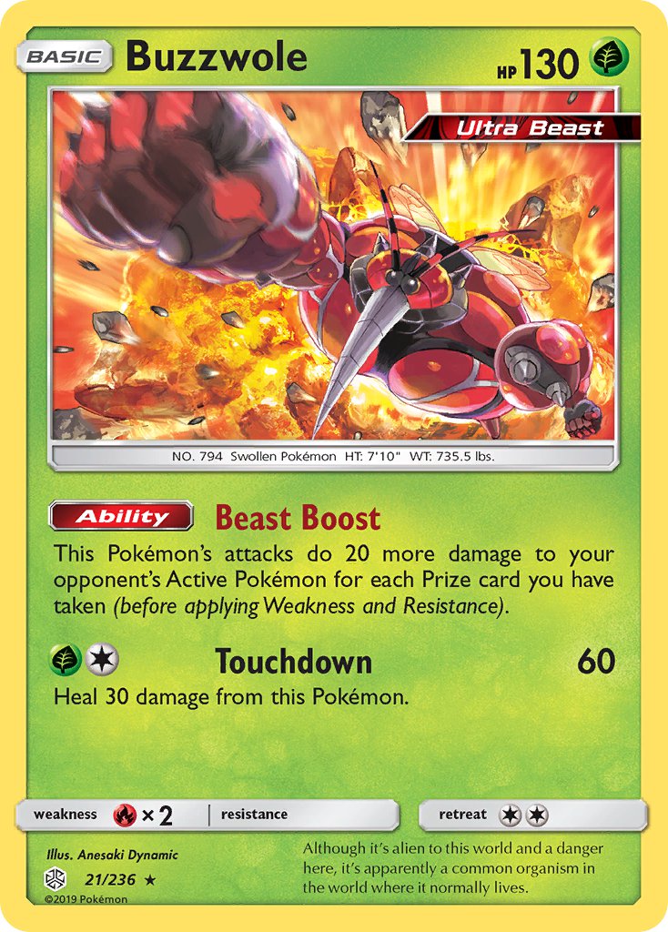 (021/236) Pokemon TCG Cosmic Eclipse Single: Buzzwole  Reverse Holo Holo Rare