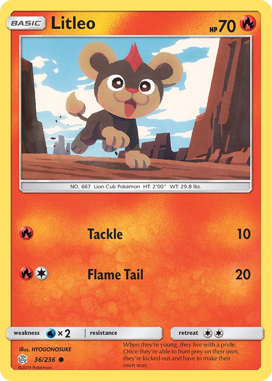 (036/236) Pokemon TCG Cosmic Eclipse Single: Litleo  Reverse Holo Common