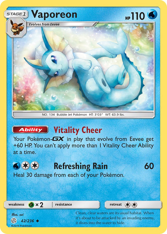 (042/236) Pokemon TCG Cosmic Eclipse Single: Vaporeon  Reverse Holo Uncommon