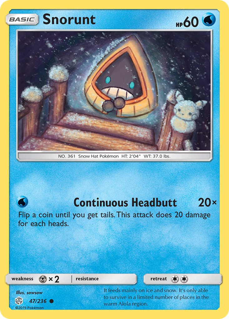 (047/236) Pokemon TCG Cosmic Eclipse Single: Snorunt  Reverse Holo Common