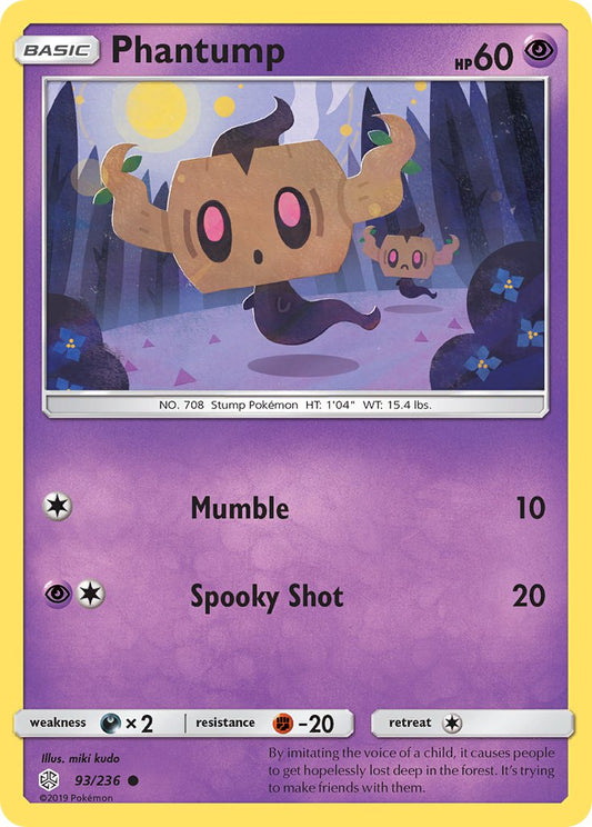 (093/236) Pokemon TCG Cosmic Eclipse Single: Phantump  Reverse Holo Common
