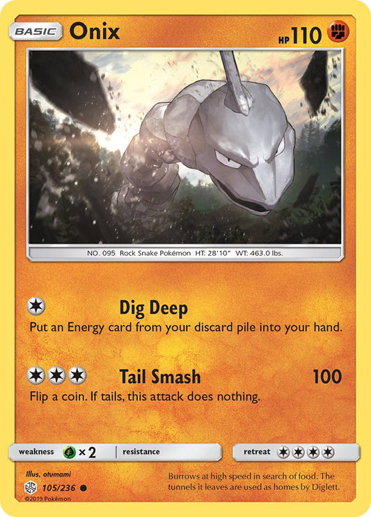 (105/236) Pokemon TCG Cosmic Eclipse Single: Onix  Reverse Holo Common