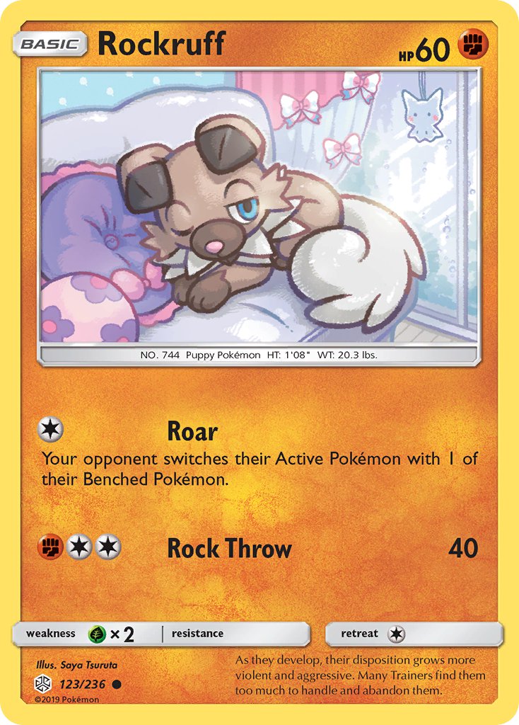 (123/236) Pokemon TCG Cosmic Eclipse Single: Rockruff  Reverse Holo Common