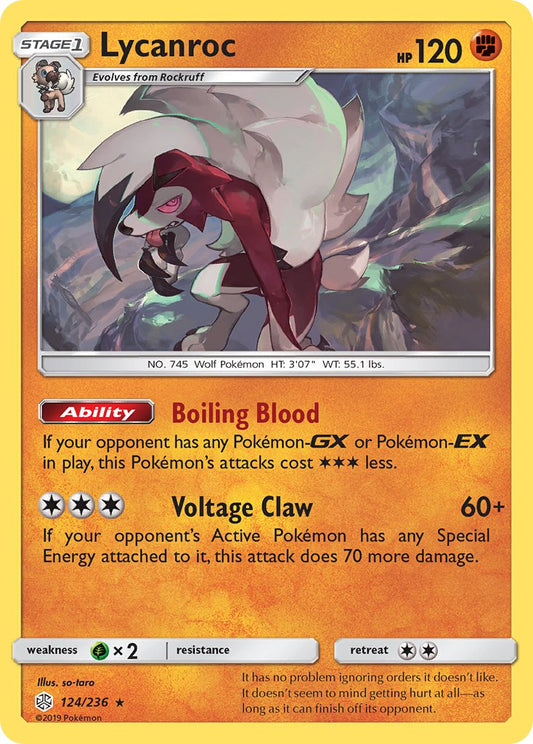 (124/236) Pokemon TCG Cosmic Eclipse Single: Lycanroc   Holo Rare