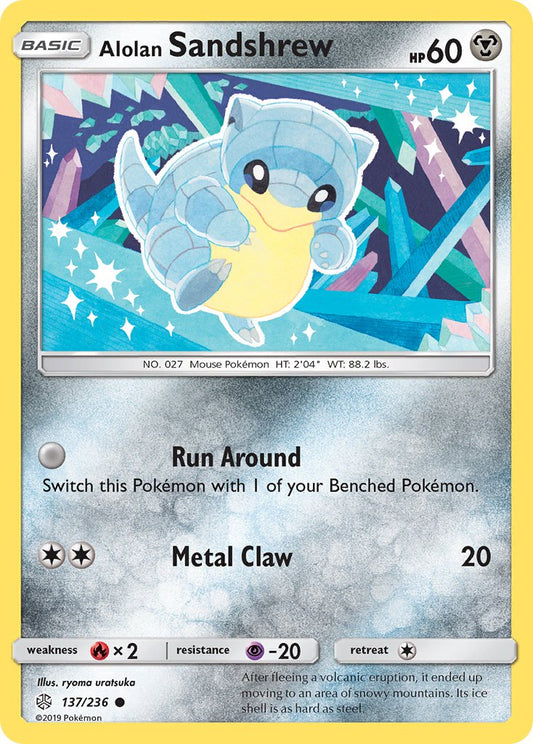 (137/236) Pokemon TCG Cosmic Eclipse Single: Alolan Sandshrew  Reverse Holo Common