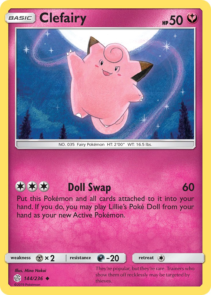 (144/236) Pokemon TCG Cosmic Eclipse Single: Clefairy  Reverse Holo Uncommon