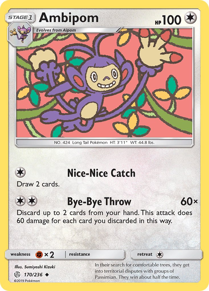 (170/236) Pokemon TCG Cosmic Eclipse Single: Ambipom  Reverse Holo Uncommon
