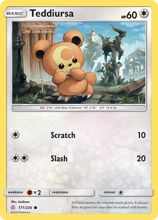 (171/236) Pokemon TCG Cosmic Eclipse Single: Teddiursa  Reverse Holo Common