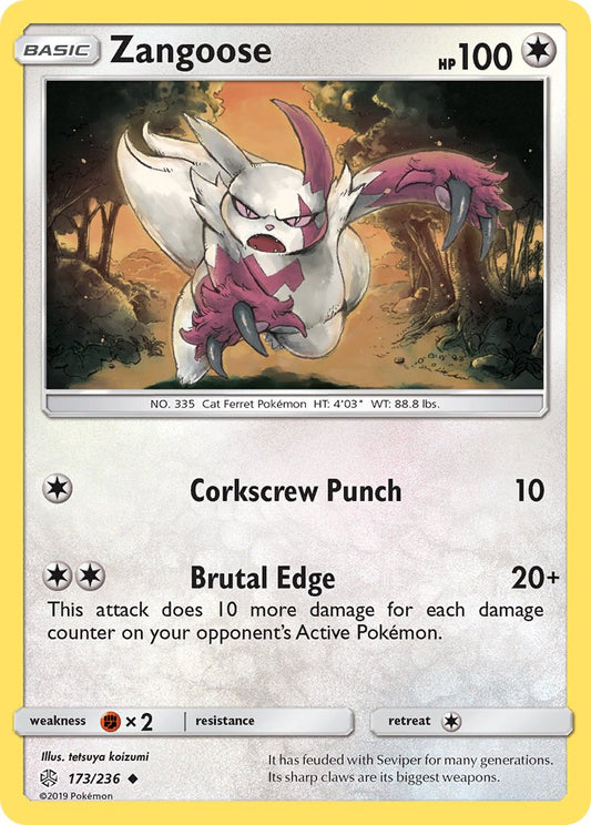 (173/236) Pokemon TCG Cosmic Eclipse Single: Zangoose  Reverse Holo Uncommon