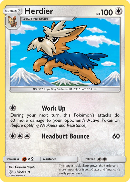 (175/236) Pokemon TCG Cosmic Eclipse Single: Herdier  Reverse Holo Uncommon