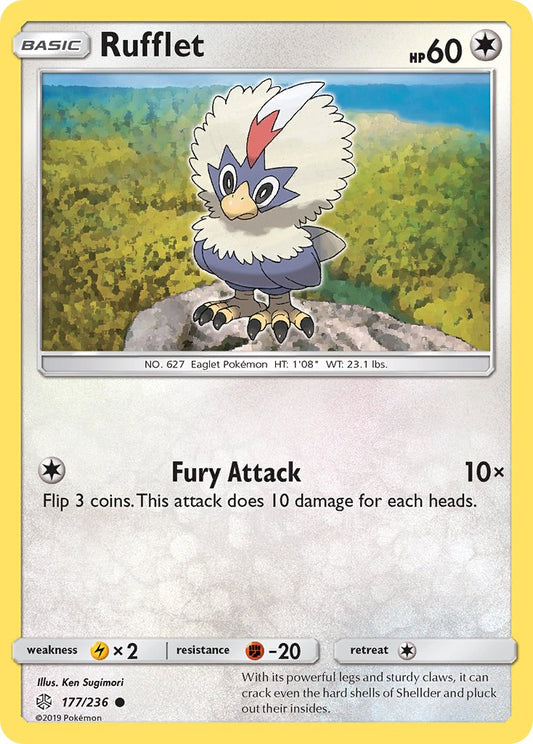 (177/236) Pokemon TCG Cosmic Eclipse Single: Rufflet  Reverse Holo Common