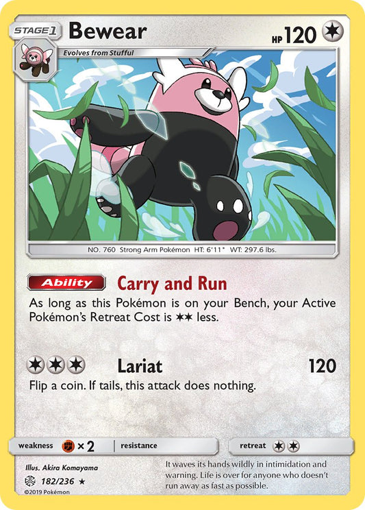 (182/236) Pokemon TCG Cosmic Eclipse Single: Bewear  Reverse Holo Rare
