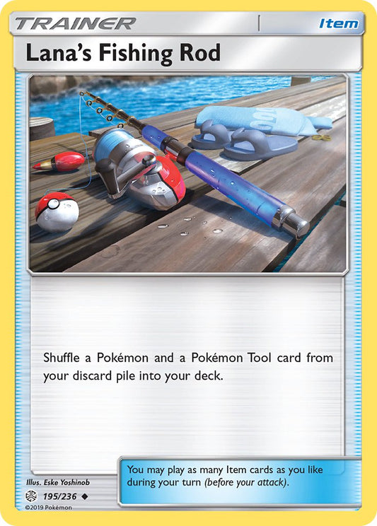 (195/236) Pokemon TCG Cosmic Eclipse Single: Lana's Fishing Rod Reverse Holo Uncommon