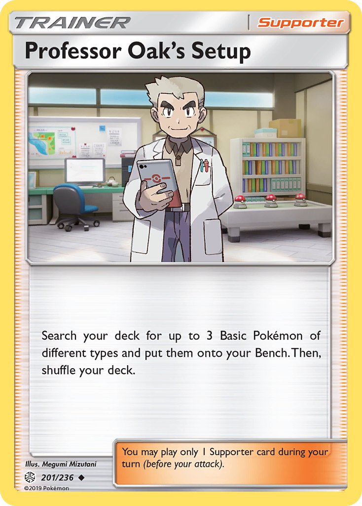 (201/236) Pokemon TCG Cosmic Eclipse Single: Professor Oak's Setup Reverse Holo Uncommon