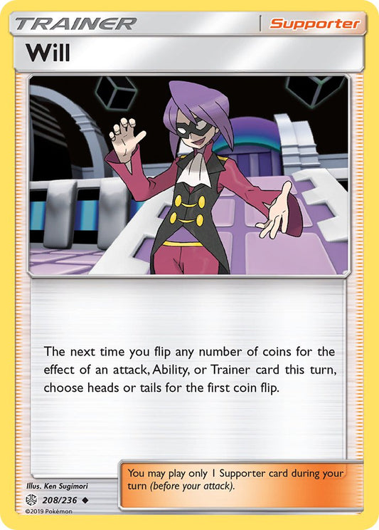 (208/236) Pokemon TCG Cosmic Eclipse Single: Will  Uncommon