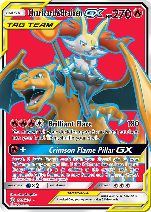 (212/236) Pokemon TCG Cosmic Eclipse Single: Charizard & Braixen GX   Ultra Rare