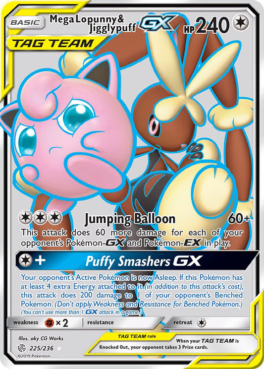 (225/236) Pokemon TCG Cosmic Eclipse Single: Mega Lopunny & Jigglypuff GX   Ultra Rare