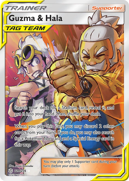 (229/236) Pokemon TCG Cosmic Eclipse Single: Guzma & Hala  Ultra Rare