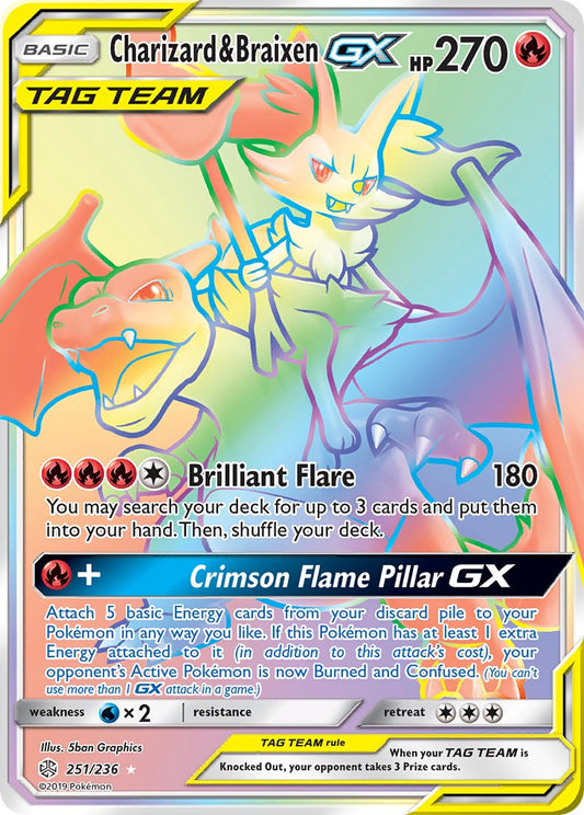 (251/236) Pokemon TCG Cosmic Eclipse Single: Charizard & Braixen GX   Secret Rare