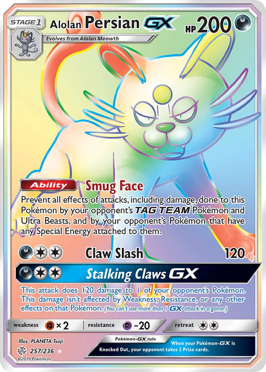 (257/236) Pokemon TCG Cosmic Eclipse Single: Alolan Persian GX   Secret Rare