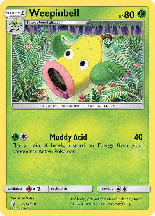 (002/145) Pokemon TCG Guardians Rising Single: Weepinbell  Reverse Holo Uncommon