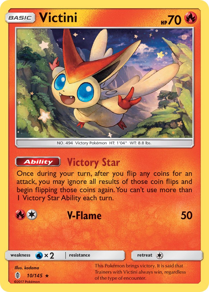(010/145) Pokemon TCG Guardians Rising Single: Victini  Reverse Holo Holo Rare