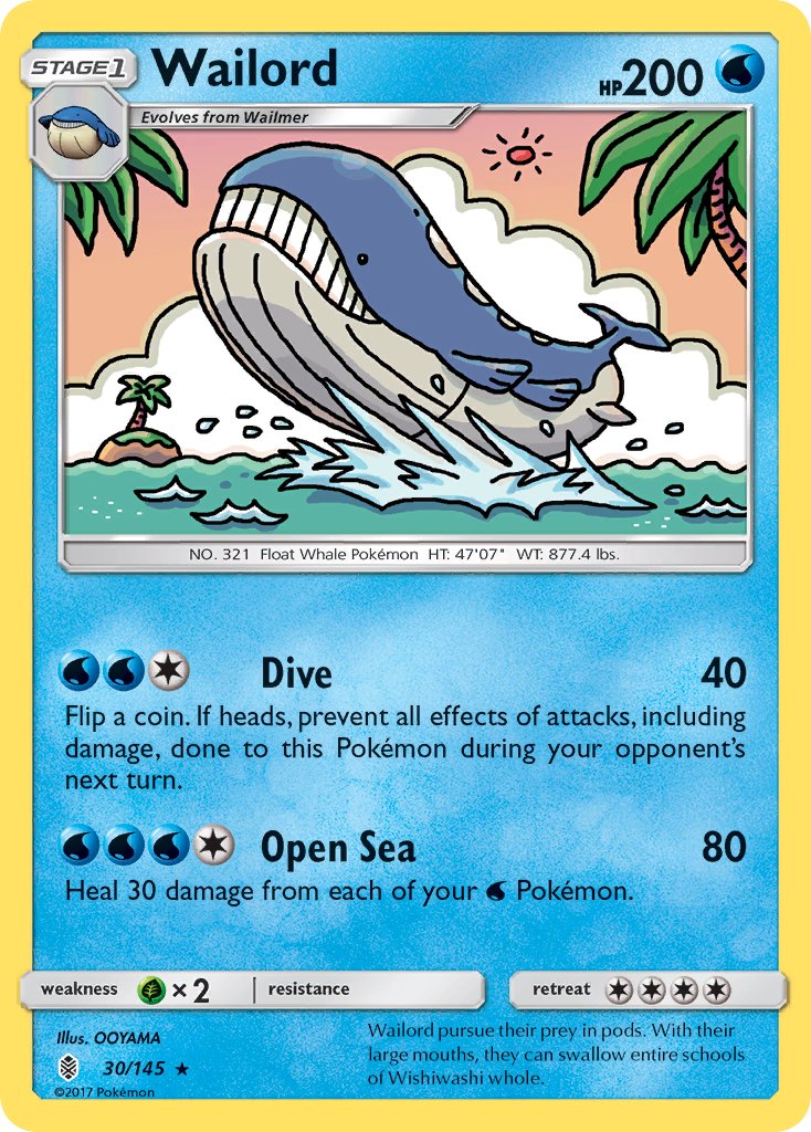 (030/145) Pokemon TCG Guardians Rising Single: Wailord  Reverse Holo Rare
