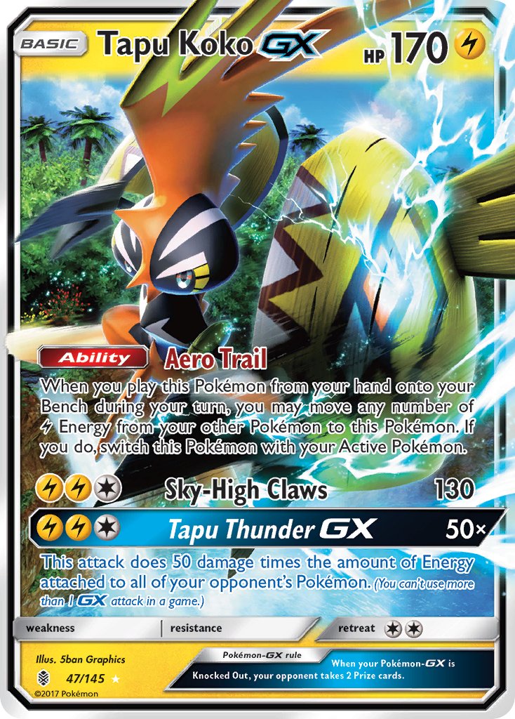 (047/145) Pokemon TCG Guardians Rising Single: Tapu Koko GX   Ultra Rare