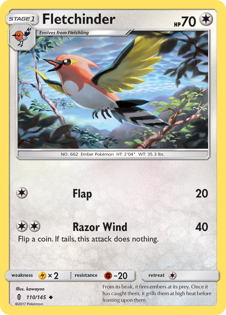 (110/145) Pokemon TCG Guardians Rising Single: Fletchinder   Uncommon