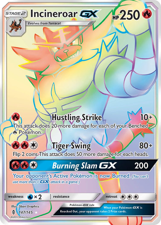 (147/145) Pokemon TCG Guardians Rising Single: Incineroar GX   Rainbow Rare