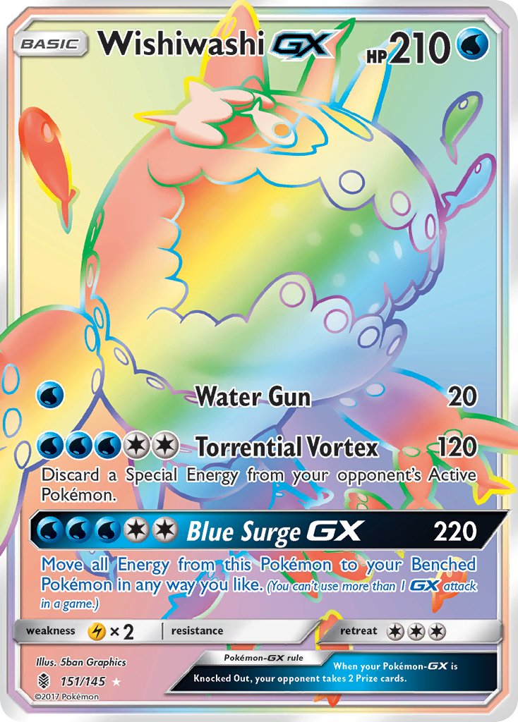 (151/145) Pokemon TCG Guardians Rising Single: Wishiwashi GX   Rainbow Rare