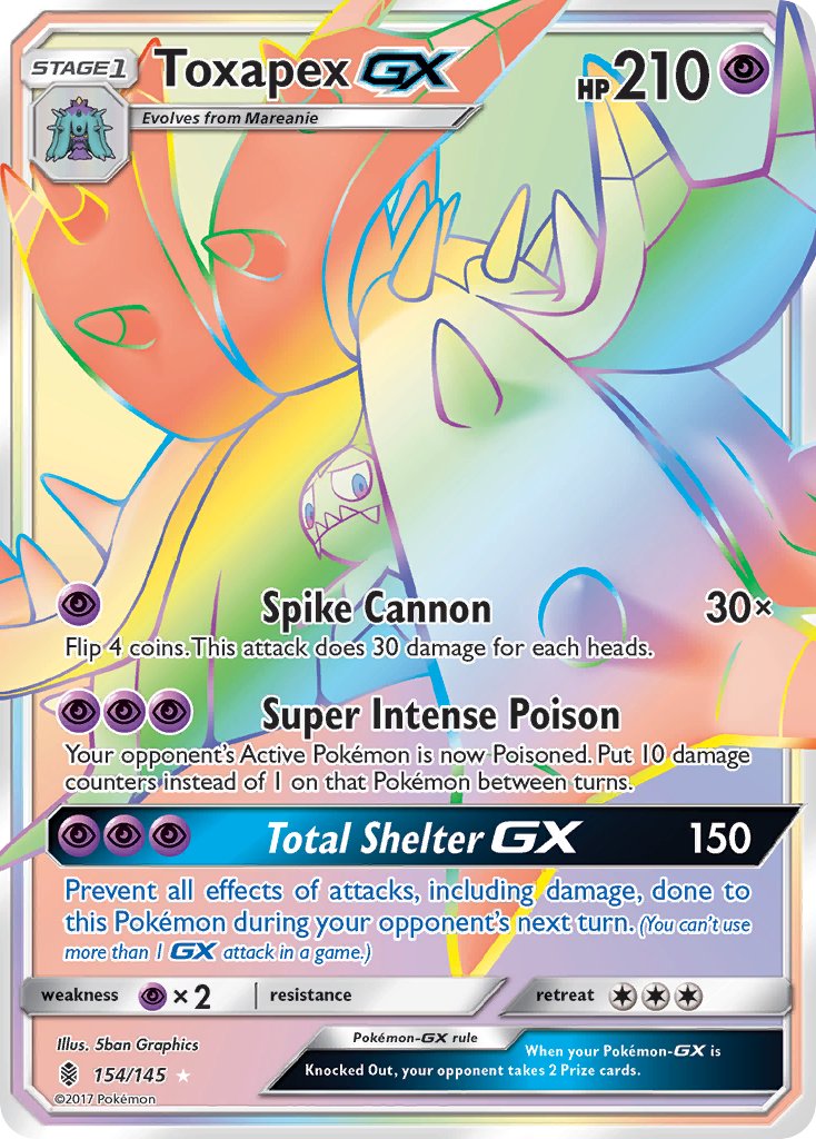 (154/145) Pokemon TCG Guardians Rising Single: Toxapex GX   Rainbow Rare