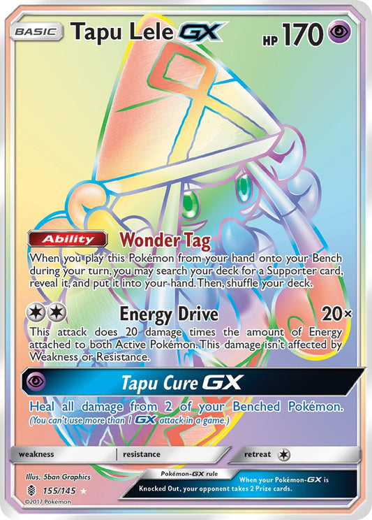 (155/145) Pokemon TCG Guardians Rising Single: Tapu Lele GX   Rainbow Rare