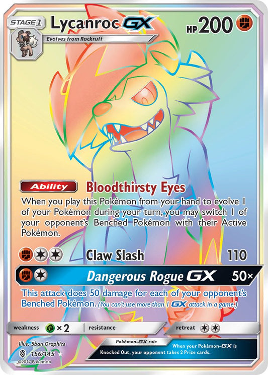 (156/145) Pokemon TCG Guardians Rising Single: Lycanroc GX   Rainbow Rare