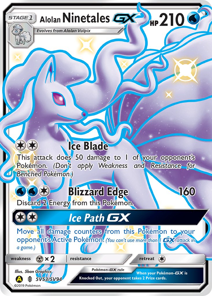 (SV053/SV094) Pokemon TCG Hidden Fates Single: Alolan Ninetales GX   Shiny Ultra Rare