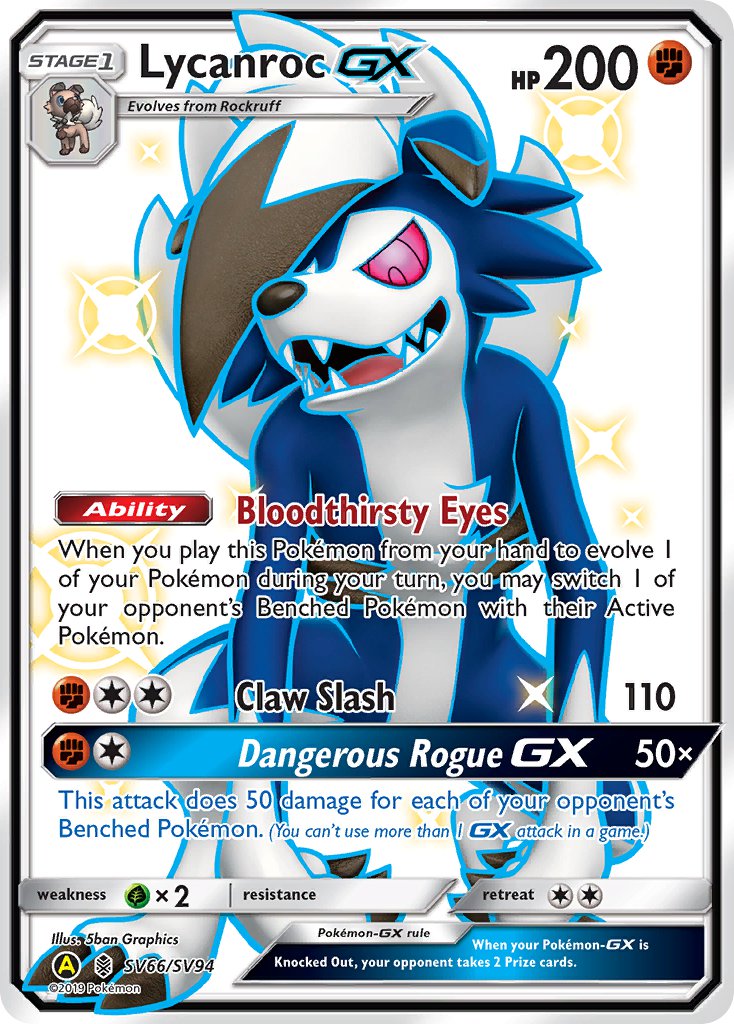 (SV066/SV094) Pokemon TCG Hidden Fates Single: Lycanroc GX   Shiny Ultra Rare